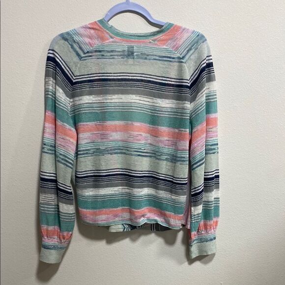 NIC+ZOE Petite Large 4-Way Cardigan Striped Linen Blend Pastel Knit Top - Picture 10 of 15